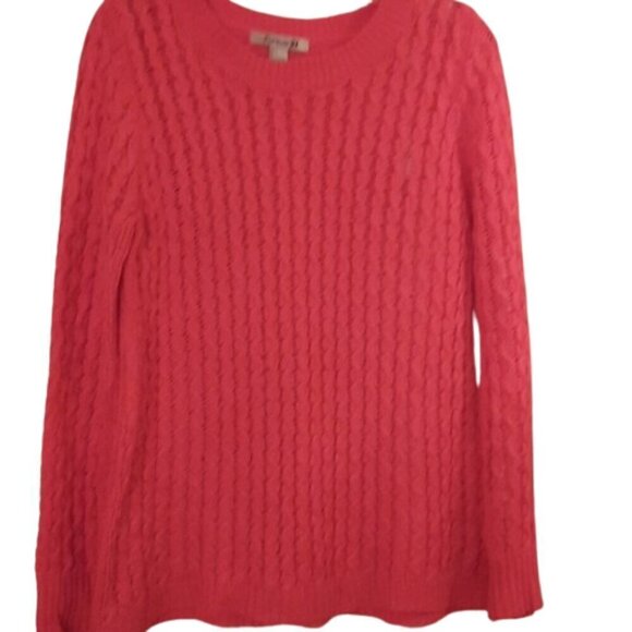 Cozy Tangerine orange Cable-Knit | Classic Crewneck Warmth Size Large - Picture 3 of 5